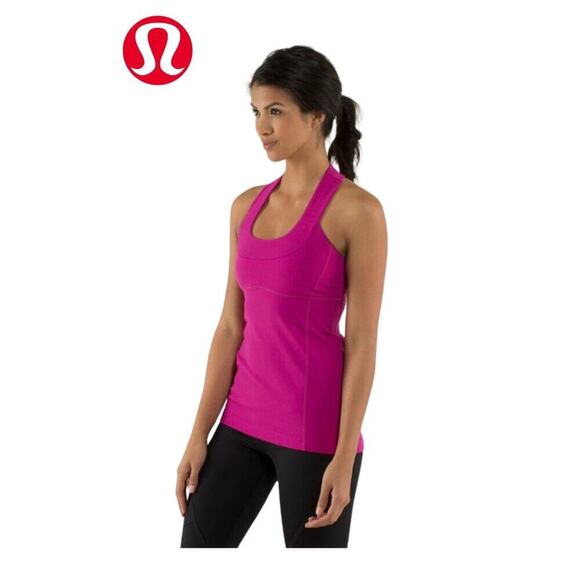 Lululemon Tank Top Magenta Scoop Mesh Racer T- Back Built in Shelf Bra | Size 6 - Picture 11 of 14